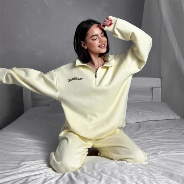 Autumn Women's Tracksuit with Zipper Cotton Oversize White Casual Two Piece Set Women Classic Sports Trouser Suits for Women - Image 4