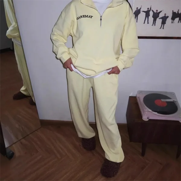 Autumn Women's Tracksuit with Zipper Cotton Oversize White Casual Two Piece Set Women Classic Sports Trouser Suits for Women - Image 3