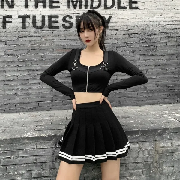 Vintage Korean Style Patchwork Skirt Harajuku JK Black Pleated Skirts Gothic Streetwear High Waist Mini Skirt Women Punk Skirt - Image 5