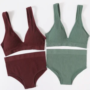 Women's Underwear Set Seamless Bra And Panties Set Female Wirefree Brassiere Sports High Waist Briefs V Neck Sexy Lingerie