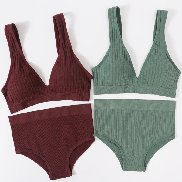 Women's Underwear Set Seamless Bra And Panties Set Female Wirefree Brassiere Sports High Waist Briefs V Neck Sexy Lingerie