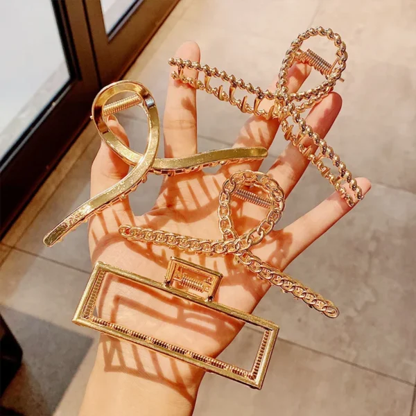 Simple Metal Hollow Out Geometric Hair Claw Ladies Elegant Hair Accessories Cross Crab Bath Clip For Women Fashion Girl Headwear - Image 5