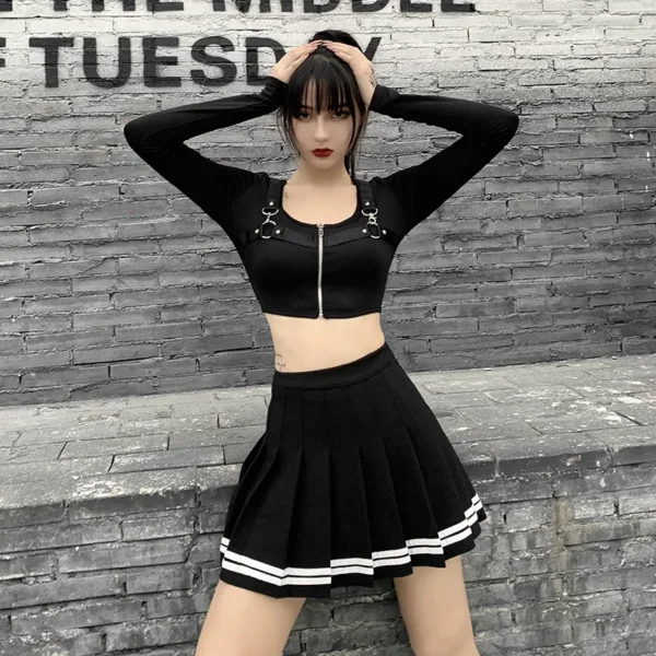 Vintage Korean Style Patchwork Skirt Harajuku JK Black Pleated Skirts Gothic Streetwear High Waist Mini Skirt Women Punk Skirt - Image 4