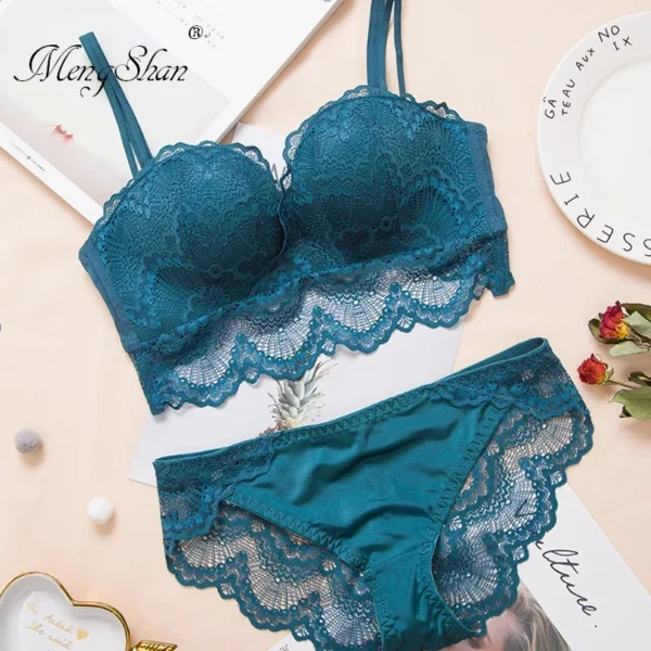 Comfortable Gathering Sexy Underwear Suit push up bra Ring-free lace edge massage palm cup bra+set lingerie femme 75C 80C 85C - Image 2