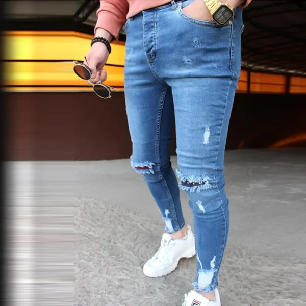 New Men's Jeans Slim Pants Holes Denim Casual Trousers Trend Skinny Jeans for Men Fashion Pencil Pants Men Clothing - Image 4