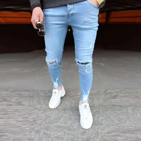 New Men's Jeans Slim Pants Holes Denim Casual Trousers Trend Skinny Jeans for Men Fashion Pencil Pants Men Clothing - Image 3