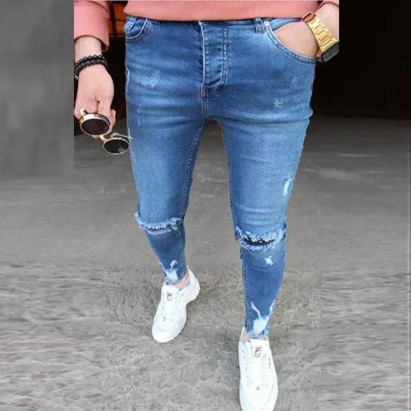 New Men's Jeans Slim Pants Holes Denim Casual Trousers Trend Skinny Jeans for Men Fashion Pencil Pants Men Clothing - Image 2