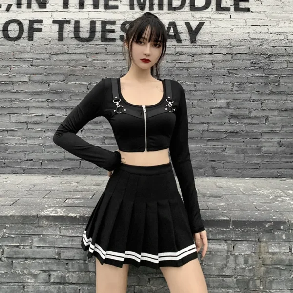Vintage Korean Style Patchwork Skirt Harajuku JK Black Pleated Skirts Gothic Streetwear High Waist Mini Skirt Women Punk Skirt - Image 6