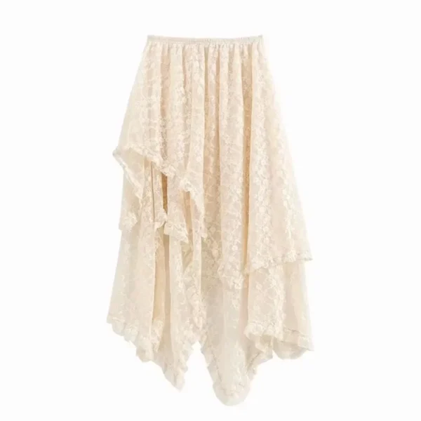 Sexy Lace Irregular Asymmetrical Skirt Fairycore Women Vintage Y2K Boho Aesthetic High Waist Mid Skirts Lady Holiday Outfits - Image 6