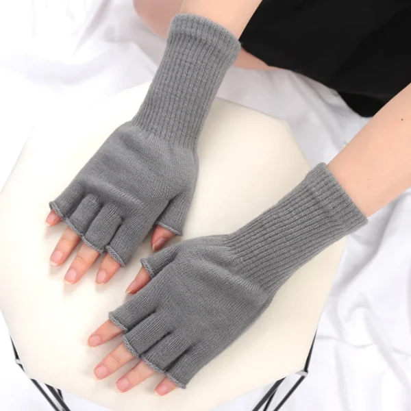 Long Gloves Black Fingerless Knitted Gloves for Men Women Warm Stretch Elastic Fashion Winter Outdoor Mitten Cycling Accessories - Image 4