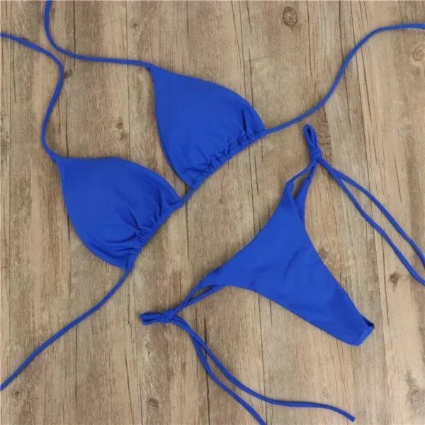 Solid Tie-Side G-String Bikini, Breathtaking Bathing Suit with Feminine Bandage Design - Ideal Brazilian Bikini for the Beach - Image 3
