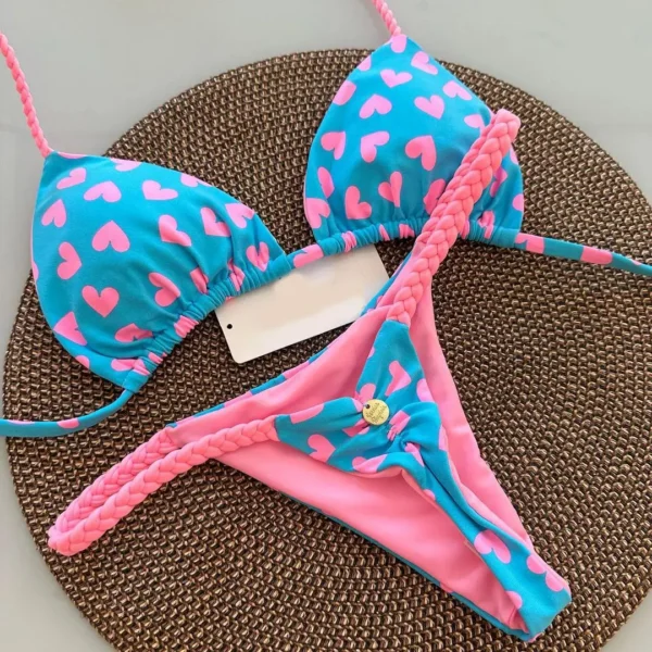 Bikini Women Brazilian Bikini Set Print Sexy Lace Swimsuit Beach Wading Sport Split Rope Triangle Bikinis Set Swimwear Women - Image 2
