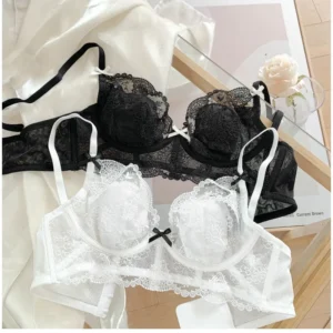 MOYISU French Maid Lace Lingerie Panty & Set Women Wirefree Minimizer Support Spring Ultra Thin Bra for Full Chest Bunny Ears
