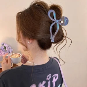 AISHG Pearlescent Bow Crab Hair Clip for Women Jelly Claw Clips Scissors Shape Clamp Barrette Hairpin Girls Hair Accessories