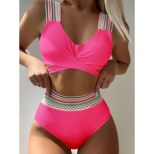 New Cross Wrap Ribbed Bikinis Women Swimwear Female Swimsuit Two Piece White High Waist Bikini Set Bather Bathing Suit - Image 5