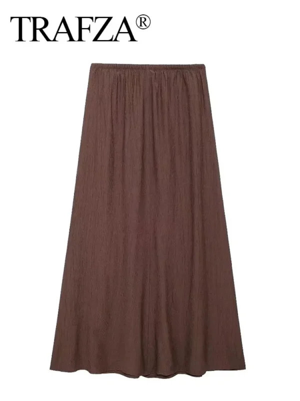 TRAFZA Women Casual Loose Midi Skirts Elegant Solid Drawstring A-Line Skirt 2024 Summer Female Fashion Streetwear - Image 5