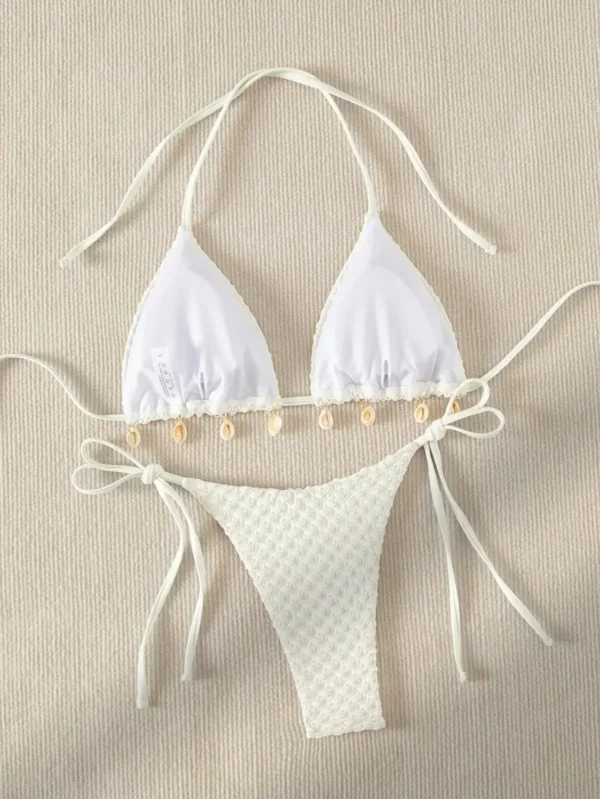 Bikini Set Shell Designer Swimsuit 2025 White Black Push Up Micro Bikinis Summer Bathing Suit Tie Side Triangle Swimwear - Image 2