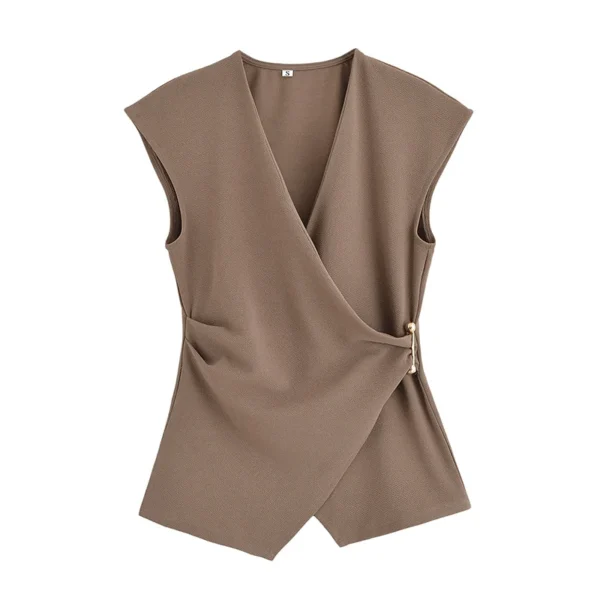 TRAF Simple Style Wide Leg Pants 2 Pieces Sets For Women Ruched Pin Vest Top Trousers Women's Suit 2025 New Casual Woman Outfits - Image 2