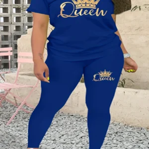 Plus Size Europe and America New Summer Women's Printed Comfortable Casual Set