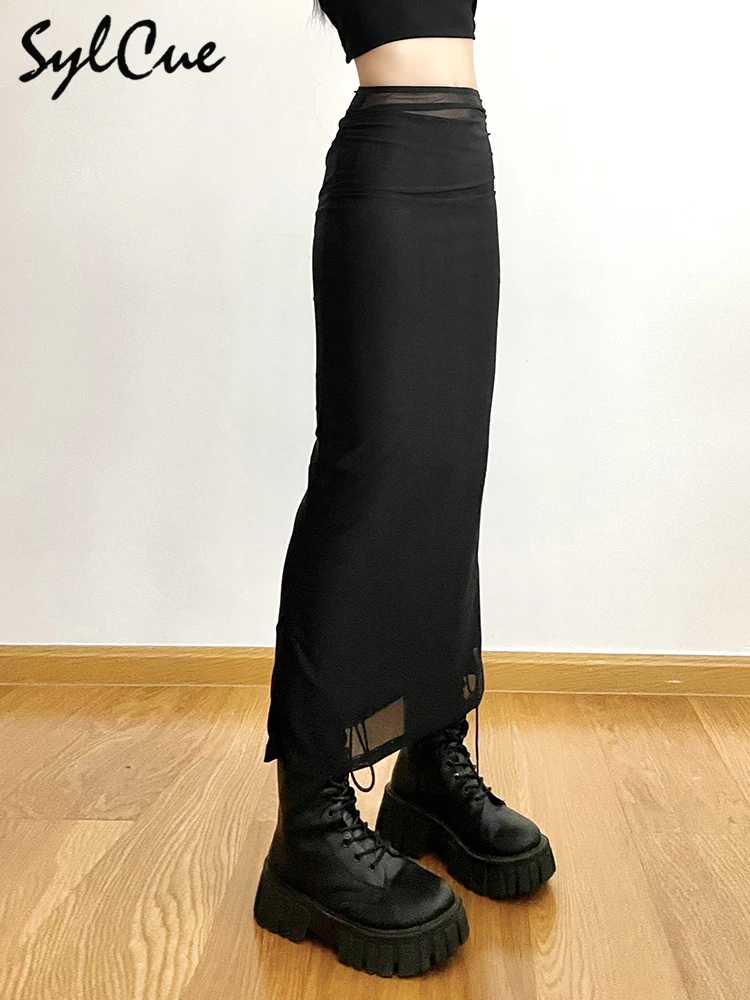 Sylcue Black Simple All-match Casual Commuter Summer Street Travel Cool Youth Vitality Tight Sexy High-elastic Women's Skirt - Image 4
