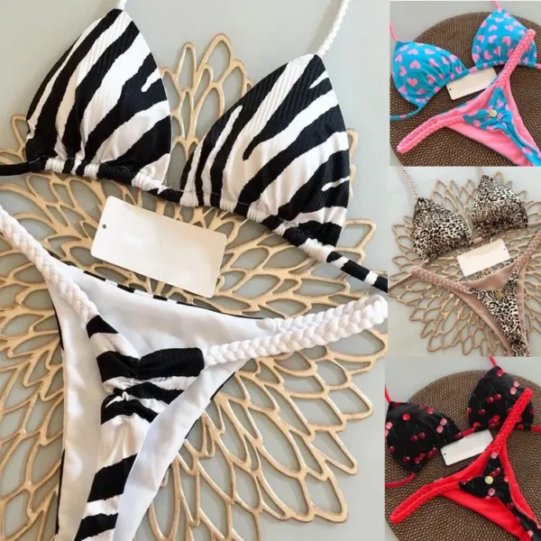 Bikini Women Brazilian Bikini Set Print Sexy Lace Swimsuit Beach Wading Sport Split Rope Triangle Bikinis Set Swimwear Women - Image 3