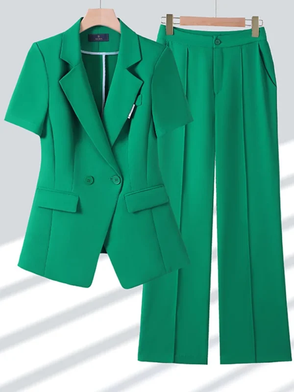 Office Fashion Elegant Short Sleeved Suit Jacket for Women Short Sleeve Thin Style High End Professional 2025 New Pants Set - Image 2