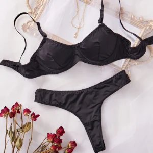 Ladies Smooth Comfortable Thin Underwear Women Sexy Nightwear Inner Solid Color Sleep Underwear Bra Set