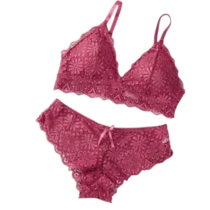 Push Up Bra Set Women Sexy Lingerie Floral Lace Wire Free Bralette Female Low Rise Panties Sexy Briefs Underwear Intimates