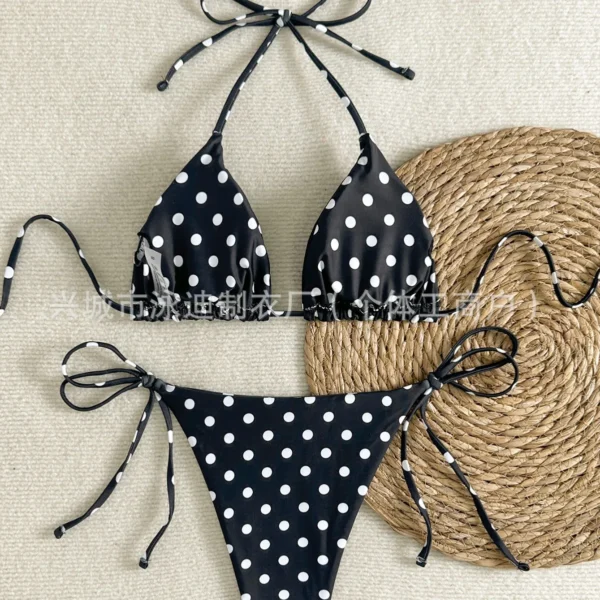 Ladies' Swimwear Set Spring Summer Black White Polka Dot Print Triangle Bagty Bikini  Beach Vacation Strap Design - Image 5