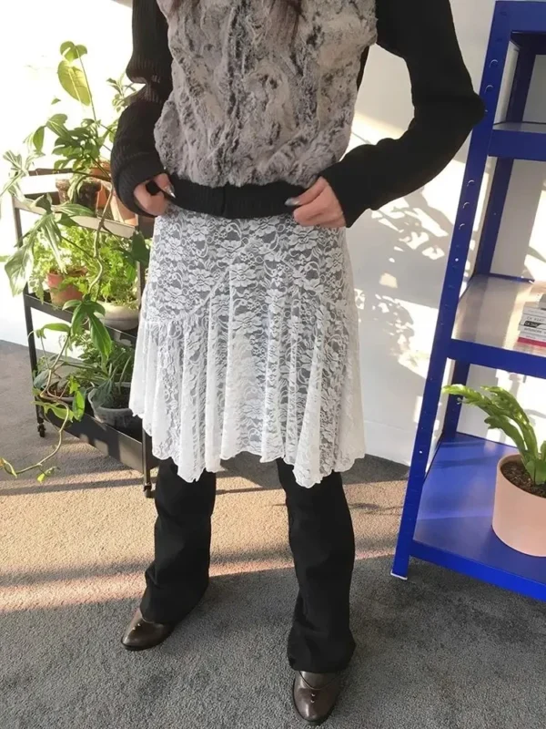 Japanese Vintage Jacquard Lace Skirt Pants Women High Waist Layered Skirt Y2k Asymmetrical Skirt 2025 Spring Clothing - Image 6