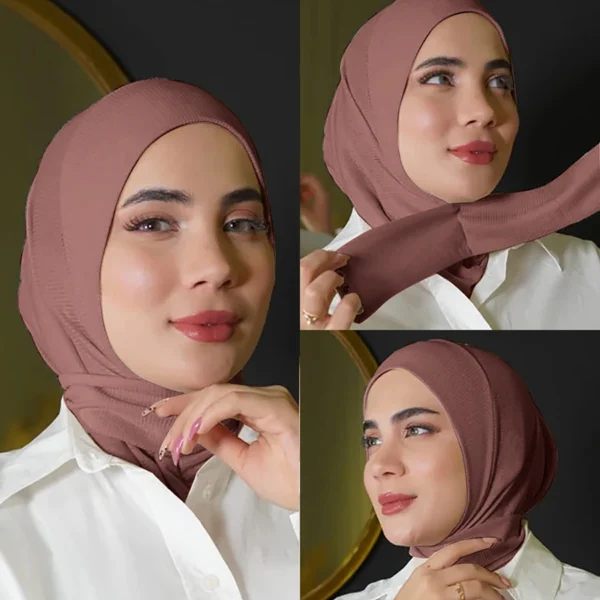 1PCS Thin Inner Hijab Women Plain Instant Turban，Threaded Texture Fabric - Image 2