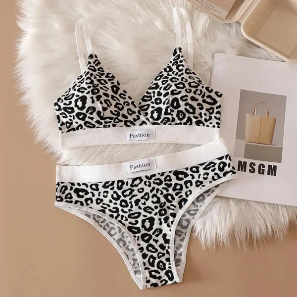 1/4set Women'S Seamless Bra Set, Low Waist Underwear, Leopard Print Sexy Lingerie Set, Collar Sports Bra, Women'S Cotton Lingeri - Image 4