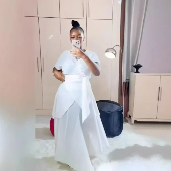 Plus Size Two-Piece Suit Miyake Pleated Pleated Pleated Suspender Asymmetrical Dress + Tassel Outer Shirt + Belt Slimming Look - Image 2