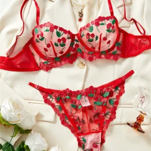 Sexy Lingerie Sets Ultra Thin Lace Transparent Underwear Romantic See Through Exotic Sets Embroidery Flowers Red Bra Brief Sets