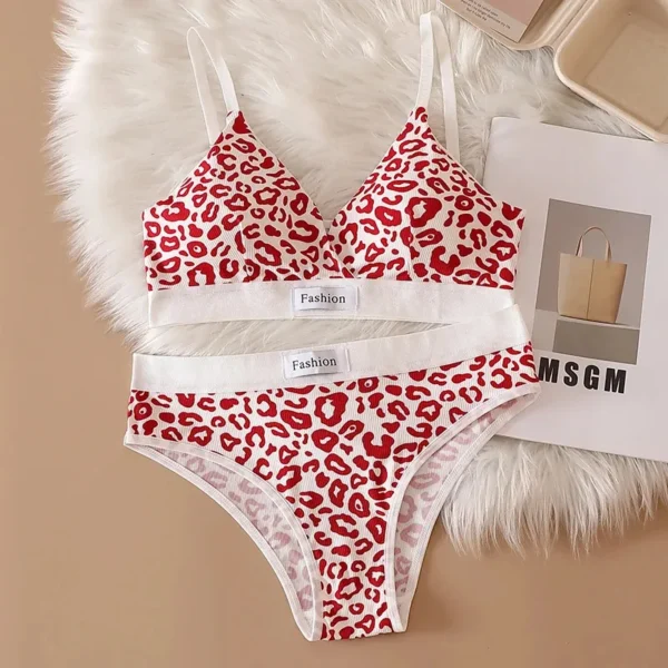 1/4set Women'S Seamless Bra Set, Low Waist Underwear, Leopard Print Sexy Lingerie Set, Collar Sports Bra, Women'S Cotton Lingeri - Image 5