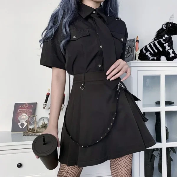 Harajuku Punk Gothic Black High Waist Black Skirts Women Sexy Patchwork Bandage Mini Female Streetwear Black Skirt - Image 4