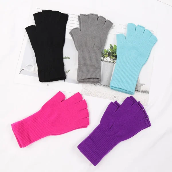 Long Gloves Black Fingerless Knitted Gloves for Men Women Warm Stretch Elastic Fashion Winter Outdoor Mitten Cycling Accessories - Image 3