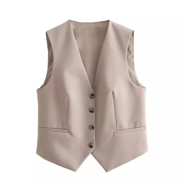 PRINTKAOIR Women's suit and pants fashion vest vest khaki high waisted straight leg pants set 2024 autumn hot sale - Image 3