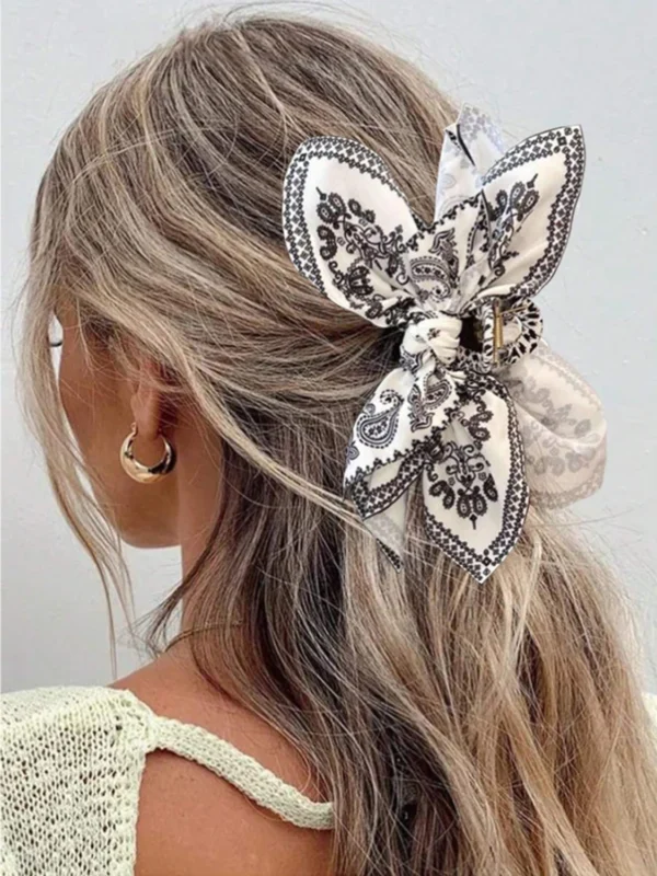 1pcs bohemian versatile unique hair clip, red cashew flower bow grab clip sweet shark clip resort ponytail clip fashion headwear - Image 3