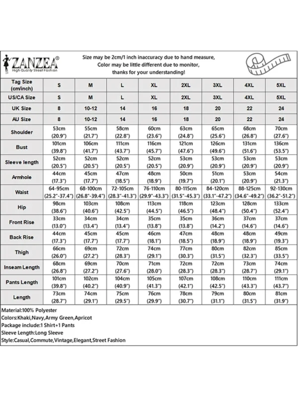 2025 ZANZEA Fashion Autumn Two Pieces Sets Women Oufits Office Pant Sets Elegant Tracksuits Long Sleeve Shirts Wide Leg Trousers - Image 6