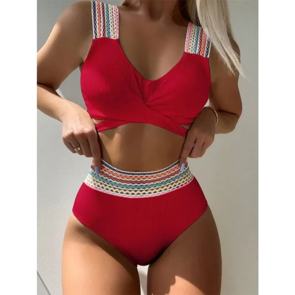 New Cross Wrap Ribbed Bikinis Women Swimwear Female Swimsuit Two Piece White High Waist Bikini Set Bather Bathing Suit - Image 4