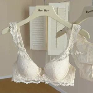 YUQI White Lace Bra & Panty Set Padded Bralette for Small Chest Summer Slimming Underwear Low Back Lingerie for Women Sexy Set