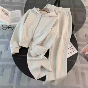Casual Sportswear Set Women's Spring Autumn New Korean Version Stylish Zipper Sweatshirt Wide Leg Pants Two Piece Set