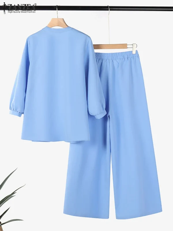 ZANZEA Autumn 2PCS Outfits Women Elegant Long Sleeve Blouse Trousers Suit Matching Sets 2025 Casual Solid OL Work Tracksuits - Image 3