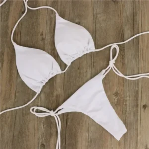 Solid Tie-Side G-String Bikini, Breathtaking Bathing Suit with Feminine Bandage Design - Ideal Brazilian Bikini for the Beach