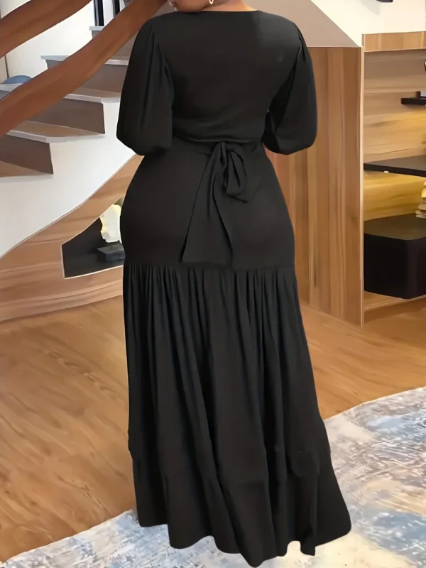 Plus Size Solid Color Casual V Neck Long Sleeve Set, Comfortable Women's Clothing for Daily Wear, Stylish and Versatile Options - Image 2