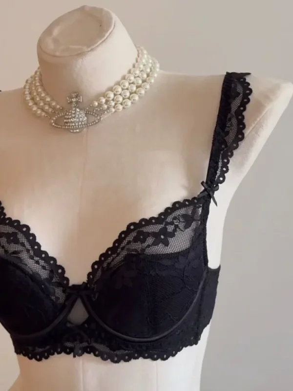 YUQI White Lace Bra & Panty Set Padded Bralette for Small Chest Summer Slimming Underwear Low Back Lingerie for Women Sexy Set - Image 3
