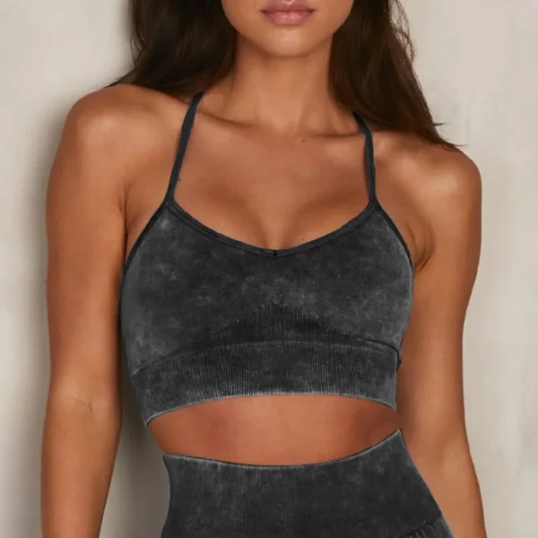 Washed Denim High Elasticity Fitness Yoga Set Moisture Wicking Sweat Absorbing Sporty C Y Butt Gym Workout Outfit - Image 5