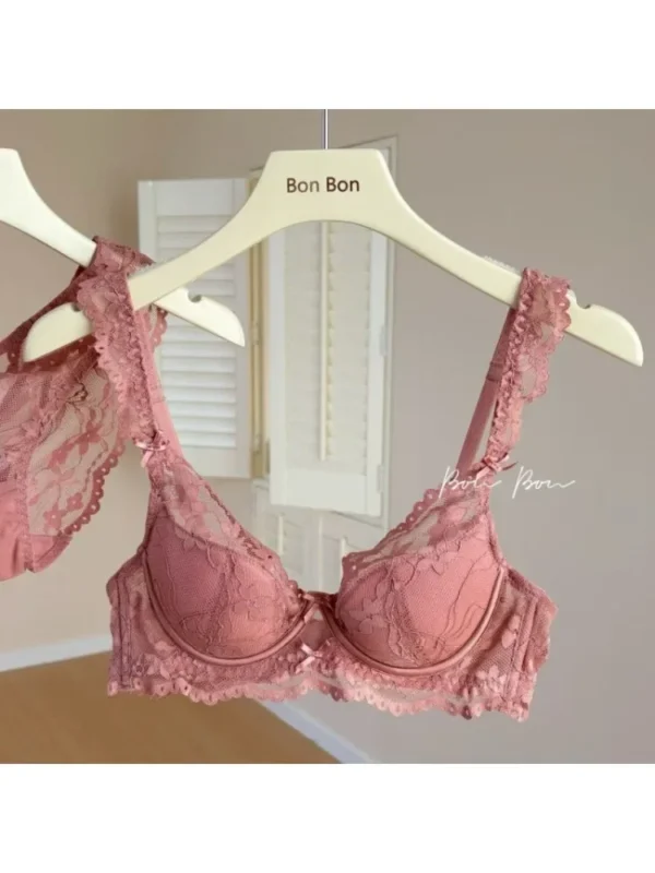 YUQI White Lace Bra & Panty Set Padded Bralette for Small Chest Summer Slimming Underwear Low Back Lingerie for Women Sexy Set - Image 2