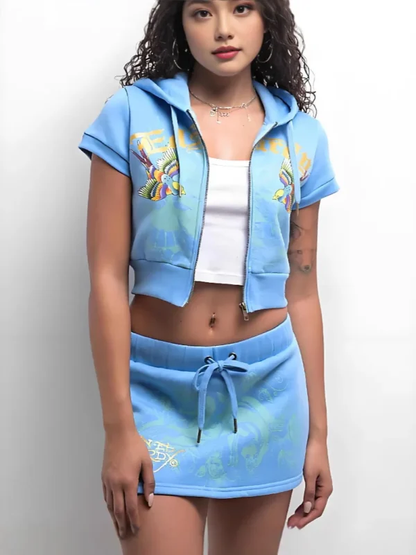 New Fashion Y2K Sportswear Two-piece Set for Women Casual Black Spicy Girl Short Skirt Slim Fit Hoodie Casual Short Skirt